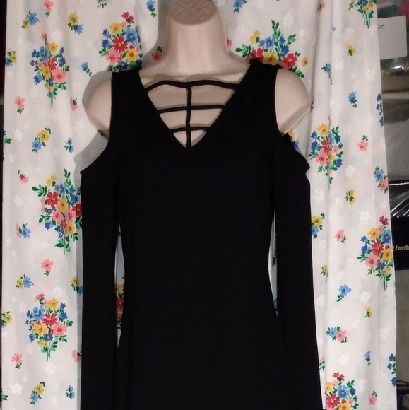 Bold Elements Women's Dress, sz S,  Black, long sleeve open shoulder, NWT - Picture 8 of 8